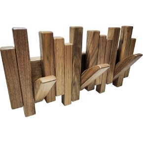 DESAINOPH® Wooden Coat Rack Wall Mounted Sticks Multi Rack Solid Handmade Natural Wood Artwork with 5 Flip-Down Unique Modern Hooks for Coats Bag Hat Umbrella