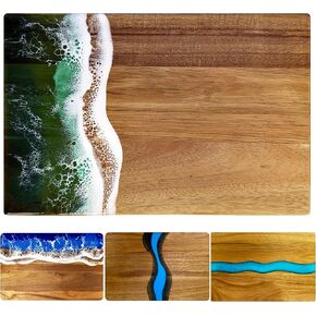 Handcrafted Acacia Wood Cutting Board Resin Blue Wave Pattern for Kitchen Meal Prep and Serving Versatile Cheese & Charcuterie Board for Meat Vegetable Fruit Gift 15x10 Inch