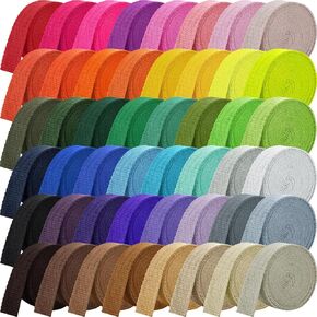 Windyun 48 Rolls Heavy Cotton Webbing 157.5 Yard 48 Color Mixed Polyester Cotton Webbing Strap Tote Bags Leash Straps for Making Bag Handles, Cloth Belt, Crafts Outdoor Accessories Supplies