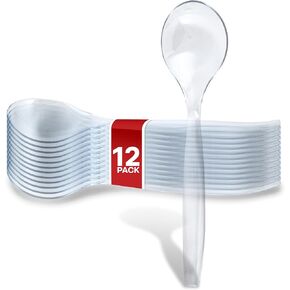 12 Count 10-Inch Disposable Serving Spoons, Black Plastic Serving Spoons for Catering Weddings, Holiday Parties, and More, Large Plastic Serving Utensils for Buffet, Party Spoons, Stock Your Home