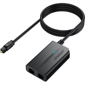 AUTOUTLET 1 in 2 Out Fiber Optic Splitter, Digital Optical Audio Splitter Supports PCM2.0, DTS, Dolby-AC3, Compatible with HDTV, PS4, Xbox & Home Theater Systems