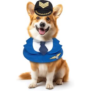 cyeollo Cat Pilot Costume Halloween Pet Outfits Set with Dog Hat Formal Necktie Collar Costumes Party Accessories for Puppy Dogs, S