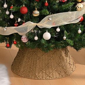 Christmas Tree Collar, Handmade Tree Collar, 24in Woven Rustic Christmas Tree Basket Base, 4-Pieces Natural Woven Tree Ring, Adjustable Tree Skirt for Christmas Trees Decoration