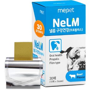 Mepet NeLM Dental Support for Dogs - Dental Care with Propolis Extract, Remove Plaque & Tartar, Bad Dog Breath - Orally Dissolving Film, Allergens and Additives Free - Beef Flavor (30 Strips)