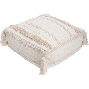 blue page Boho Tufted Decorative Unstuffed Pouf - Farmhouse Casual Ottoman Pouf Cover with Big Tassels, Handwoven Foot Rest/Cushion Cover ONLY for Bedroom Living Room, 18"x18"x16", Pink
