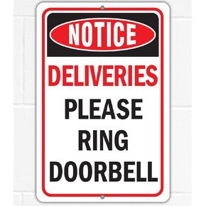 Delivery Sign for Package & Box Deliveries - Please Ring the Doorbell - Instructions For My Orders Directional Sign, Porch and Yard Outdoor Signage, Aluminum, Safe Use Indoors or Outdoors Metal 8x12