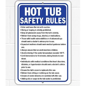 Metal Sign - Hot Tub Safety Rules - Outdoor Hot Tub Spa Rules Signs - Use Indoor/Outdoor - Compliance Safety Signs, Resort House Rules, Reminders, Notice to Public (8" x 12")