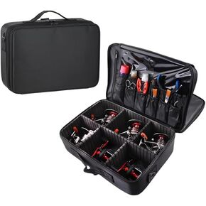 Fishing Reel Case for Spinning Reels Fly Fishing Reels Baitcaster Fishing Tackle Bag with Multiple Pockets and Dividers Fishing Gear Bag for Daily Fishing