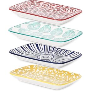 Selamica Ceramic Rectangular Serving Platters Set of 4, 12 Inch Serving Trays/Dishes for Party Entertaining, Rectangular Dinner Plates for Appetizer Salad Dessert Sushi, Assorted Colors