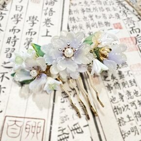 1 pcs Rabithenn Golden Autumn Leaves Hairpin Chinese Hanfu Style Hair Fork Retro Flower with Resin Handmade Hair Clip Hair Accessories for Women Girls Long Hair (Golden Autumn Leaves)