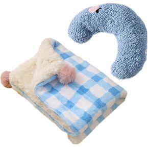 Little Pillow for Cats Puppies Ultra Soft Fluffy Pet Calming Toy Half Donut Cuddler for Joint Relief Sleeping Improve Machine Washable Blanket Set-Blue