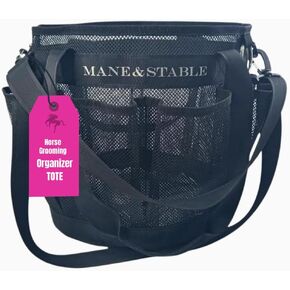 Horse Grooming Bag Tote - Large Mesh Brush Bag Organizer Caddy with 8 Pockets For Horse Supplies. Black (M&STOTE)