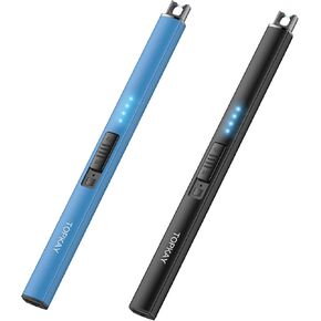2 Pack Electric Lighter Candle Lighter Windproof Flameless USB Rechargeable Plasma Arc Long Lighter for Grill Firework Kitchen Camping