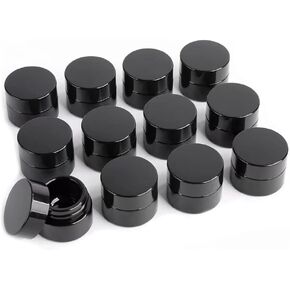 MOFIST 10g Thick Black UV Protection Small Glass Jars with Lids 10ml Concentrate Jars for Airtight Storage Wax Leaf Salve Cream Refillable Containers Jar (10ML 12PCS)