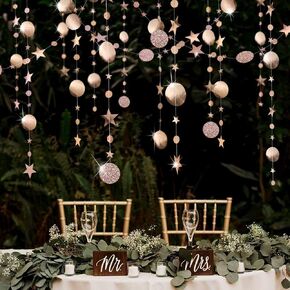 Decor365 Champagne Gold Party Decoration Circle Dot Garland Twinkle Star Hanging Streamer Stars Banner Backdrop Anniversary Wedding Baby Shower Christmas Birthday Bday Sweet 16 New Year
