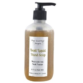 TSA Handmade Basil Exfoliating Liquid Hand Soap Dispenser, Hand Wash Scrub, Dry Skin, Sensitive, All Natural, Kitchen, Bathroom, 8.5 oz