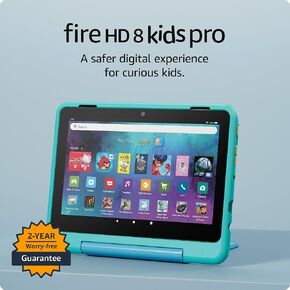 New Amazon Fire HD 8 Kids Pro tablet, ages 6-12 | 3GB memory, 8" HD screen, slim case for older kids, ad-free content, parental controls, 13-hr battery, 32GB, Hello Teal, (2024 release)