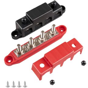 BetyBedy 12V Bus Bar, 4X 5/16"(M8) Studs Power Distribution Block, Screws Terminal Block, 250A Marine Copper Battery Busbar for Boat, Automotive and Solar Wiring