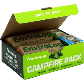 Campfire Pack, 2 Fire Logs, 2 Fire Starters, and 2 Color Flames, for Indoor or Outdoor Fireplace, Fire Pit, Bonfire, and Camping – Safe & Sustainable