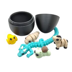 3D Printed Articulating Animals & Dragon Collection: 4 Mini Figures & 1 Dragon in Colorful Egg – 11 Sets to Collect! (Yellow)