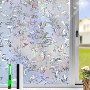 Window Privacy Film,Frosted Glass Window Film for Privacy,Opaque Vinyl Static Cling Window Film for Glass,Peel and Stick Bathroom Window Privacy Film Stickers Coverings 17.5X78.7 Inch