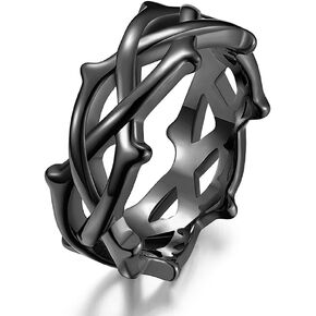 ANIEJUFI Stainless Steel Vintage Jesus Crown of Thorns Rings for Men Women Vine Branch Shape Lucky Ring