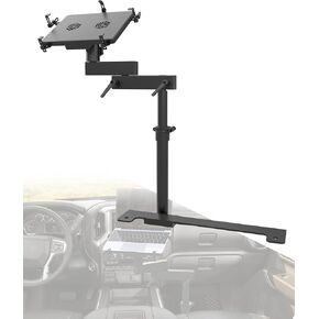 Laptop Mount Fit for 2019-2024 Chevy Silverado, Tahoe, GMC Sierra, Aluminum Car Laptop Tablet Holder Built-in Cooling Fan Dual Pivot Adjustable Height 11.9" to 20"