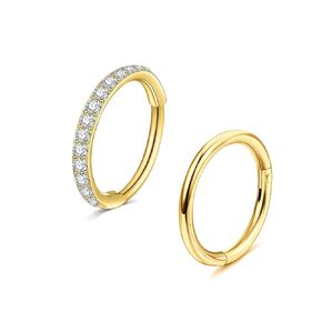 2pcs Nose Rings Hoops 316L Surgical Steel Nose Rings 20G Hinged CZ Piercing Jewelry Septum Clicker Lip Rings Cartilage Earring Helix Daith （Gold-6mm)