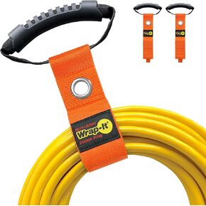 Easy-Carry Wrap-It Storage Straps - 48" (2-Pack) Black with Grommet - Garden Hose Caddy and Cord Wrap for Indoor and Outdoor Cable Organizing
