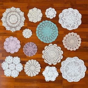 kilofly 14 pcs Cotton Crochet Doilies 4"-11.5" Handmade White Beige Placemats