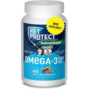 Pet Protect from The Makers of Advantage Omega 3 Supplement for Small Dogs & Cats | 60 Capsules