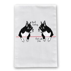 Farting Boston Terriers Flour Sack Cotton Dish Towel by Pithitude