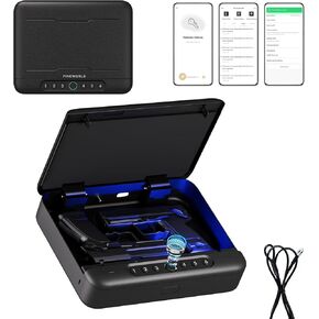 Biometric Gun Safe For Handgun, 4 Quick-Access Unlock APP|Fingerprint|Passcode|Key with Voice Prompt,Pistol Locker For Nightstand/Office/Car, Remote Control