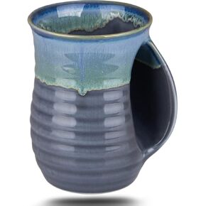 Hand Warmer Coffee Mug Handmade Pottery (UPGRADED) - 16 Ounce Large Hand Warming Mugs Ceramic Gift with Contoured Pocket, Keep Your Fingers Warmth, Right Handed