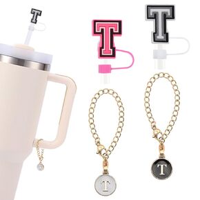 （2+2）2PCS Straw Cover for Stanley Cup A Letter Charm Accessories for Stanley Chains with Initial Letter for Stanley Cup 30 40 oz