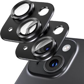 [2 Pack Camera Lens Protector for iPhone 13/13 Mini,9H Tempered Glass,Aviation Aluminum Plate Cover,Night Circle,No Bubble,HD Clarity,Case Friendly,Easy Installation-Black