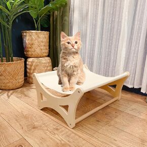 Elevated Cat Bed Dog Bed, Wooden Cat Hammock Bed for Indoor Cats, Breathable Cat Swing Bed, Free-Standing Cat Chair Pet Furniture Suitable for Kitty, Puppy, Rabbit, Bunny and Small Animal