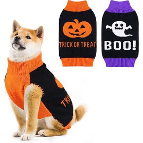 2 Pack Dog Halloween Sweater, Halloween Knitted Dog Sweater Pumpkin Ghost Dog Sweaters Clothes for Small Medium Large Dogs Pets (Medium)