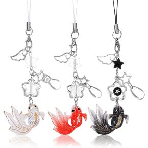 3 Pcs Phone Charms Strap, Cute Phone Charms Aesthetic Y2K Keychain Koi Star Cell Phone Charms Accessories for Women Phone Case Bag Purse Keychain Camera Decor