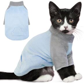 PUMYPOREITY Kitten Sweater, Fleece Cat Shirt, Turtleneck Cat Clothes, Winter Warm Cat Outfit, Thick Cat Sweaters for Cats Only, Blue, S