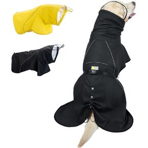 PINA Dog Raincoat, Waterproof Dog Rain Jacket with Hood, Lightweight Pet Rain Jacket with Leash Hole, Dog Poncho with Reflective Strap and Transparent Hat Brim for Wet Weather, Black