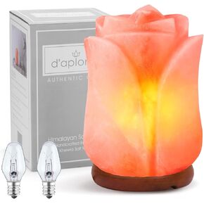d'aplomb 100% Authentic Natural Himalayan Salt Lamp; Hand Carved Flower Rose Crystal Rock Salt from Himalayan Mountains; Dimmer Cord (Pink Flower)