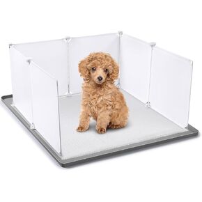 24" x 24" Dog Litter Box with High Walls Silicone Pee Pad Holder Tray with Pee Splash Guard No Spill Potty Pad Holder High Edge small Dog Toilet with 10 Holder Clamps for Puppy Potty Training