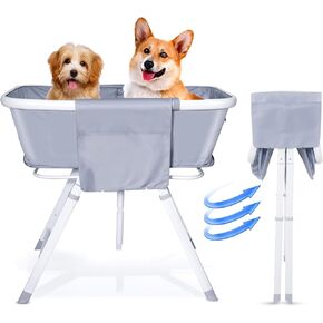 حوض استحمام محمول للكلاب، حوض استحمام للكلاب، محطة استحمام لغسيل الحيوانات الأليفة مع قفل أمان وجيب جانبي للقطط الصغيرة والمتوسطة والكبيرة، للاستخدام الداخلي والخارجي، ارتفاع قابل للتعديل بخمسة مستويات، قابل للطي، رمادي in Kuwait