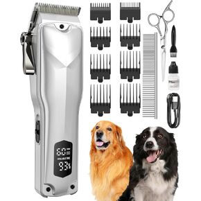 Dog Clippers for Grooming for Thick Heavy Coats,Cordless Dog Grooming Kit with Dog Shears, Low Noise Dog Shaver with Stainless Steel Blade, Professional Pet Hair Trimmer for Large Dog Other Animals