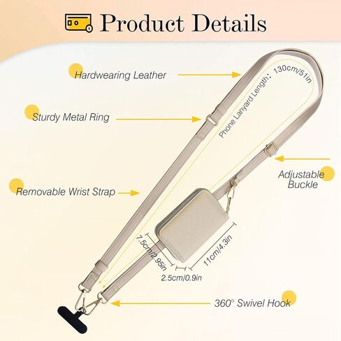 TiMOVO Clip & Go Strap Phone Lanyard، حزام الهاتف الخليوي مع حقيبة محفظة جلدية، حبل عالمي للهاتف حول الجسم قابل للتعديل حزام الرقبة متوافق مع معظم الهواتف الذكية، أسود in Saudi Arabia