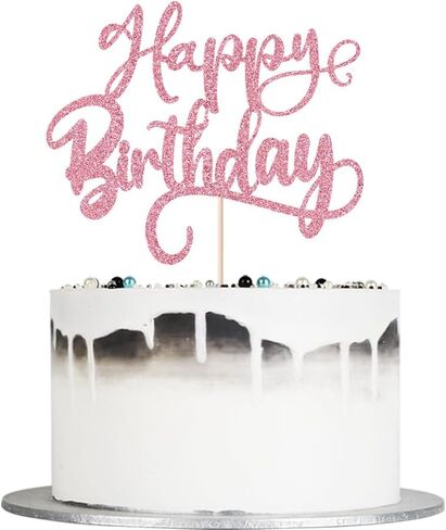 Glitter Happy Birthday Cake Topper, Handmade For Anniversary/Birthday Party Decoration Supplies, for Photo Booth Props (Acrylic black) in Saudi Arabia