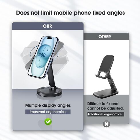 Magnetic Phone Stand for Desk Mag-Safe Phone Holder Adjustable Angle Phone Stand with 360° Rotation Folding Cell Phone Stand Compatible with iPhone 16 15 14 13 12 Series in Saudi Arabia