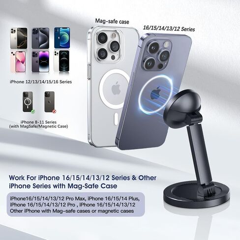 Magnetic Phone Stand for Desk Mag-Safe Phone Holder Adjustable Angle Phone Stand with 360° Rotation Folding Cell Phone Stand Compatible with iPhone 16 15 14 13 12 Series in Saudi Arabia