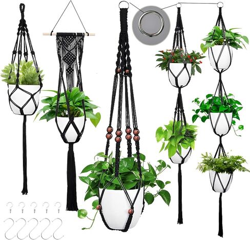 5 Pack Macrame Plant Hangers,Hanging Planters Basket with 10 Hooks,100% Handmade Cotton Rope Macromay Plant Hangers,Hanging Plants Flower Pot Holder for Boho Home Decor Indoor Outdoor in Saudi Arabia